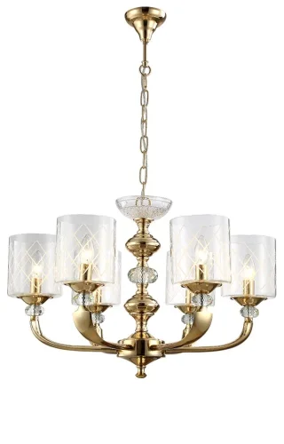 Люстра подвесная GRACIA SP6 GOLD Crystal Lux прозрачная на 6 ламп, основание золотое в стиле современный классический фото 2